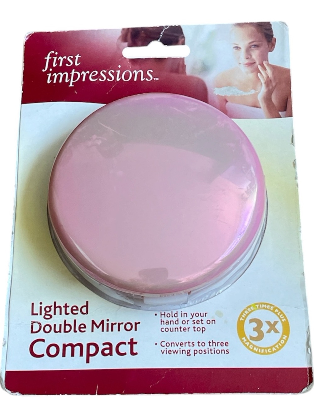 First Impressions Pink Lighted Double Mirror Compact New Sealed